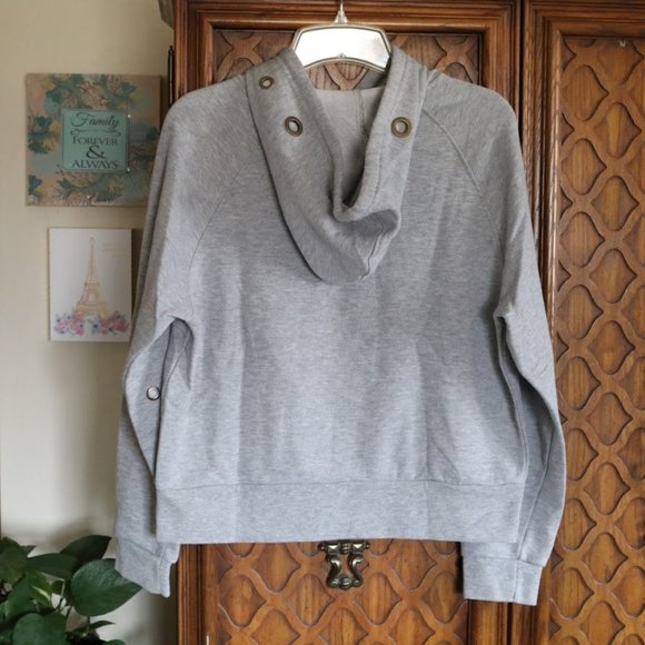 Anthropologie || Philosophy Heather Gray Grommet Crop Sweatshirt Hoodie - Size L - Picture 4 of 16